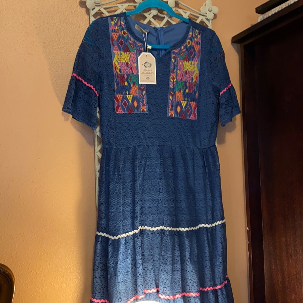 Ana-K Anandas Collection blue lace dress with embroidery